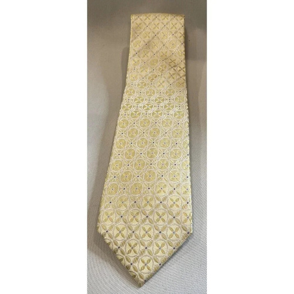 Fabio Fazio Mens 100%‎ Silk Tie Gold Geometric Business Wedding Party Office - Picture 1 of 5
